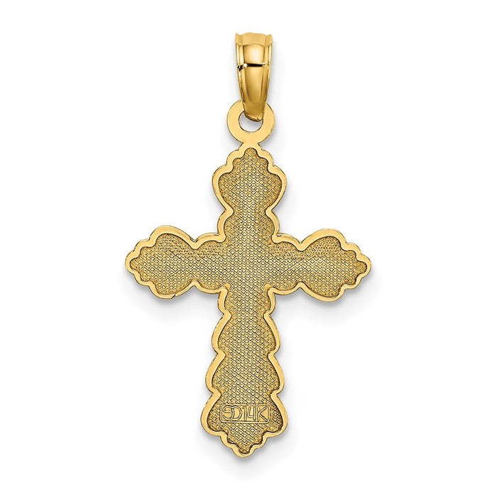 Million Charms 14K Yellow Gold Themed Scalloped Relgious Cross Charm