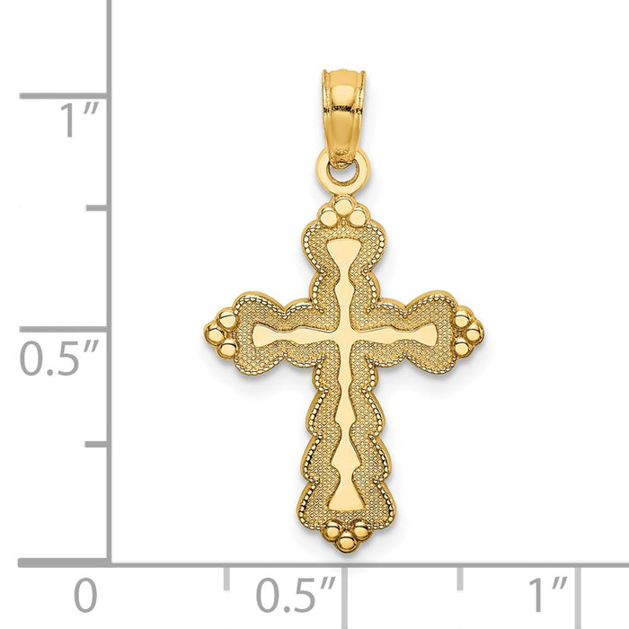 Million Charms 14K Yellow Gold Themed Scalloped Relgious Cross Charm