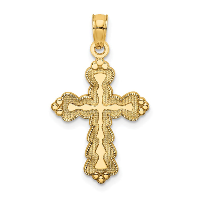 Million Charms 14K Yellow Gold Themed Scalloped Relgious Cross Charm