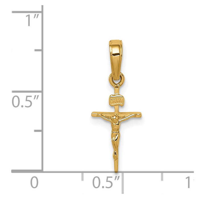 Million Charms 14K Yellow Gold Themed Small Inri Relgious Crucifix Pendant