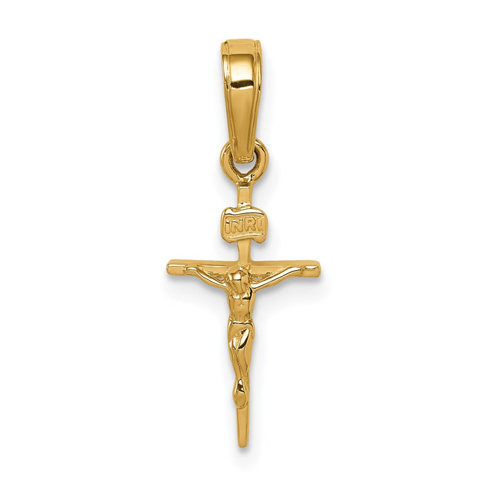 Million Charms 14K Yellow Gold Themed Small Inri Relgious Crucifix Pendant