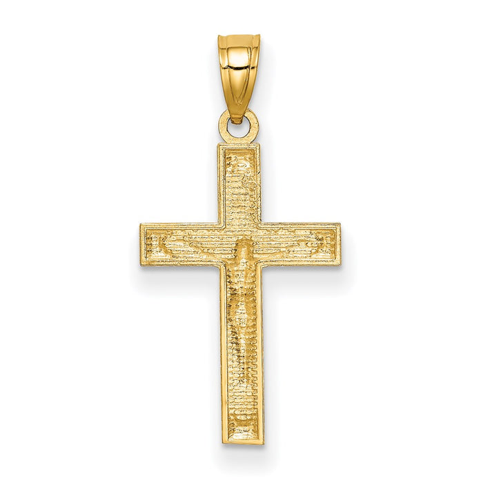 Million Charms 14K Yellow Gold Themed Diamond-Cut Relgious Crucifix Pendant