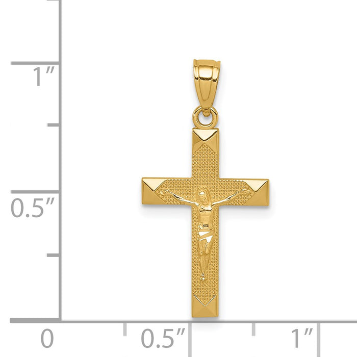 Million Charms 14K Yellow Gold Themed Diamond-Cut Relgious Crucifix Pendant