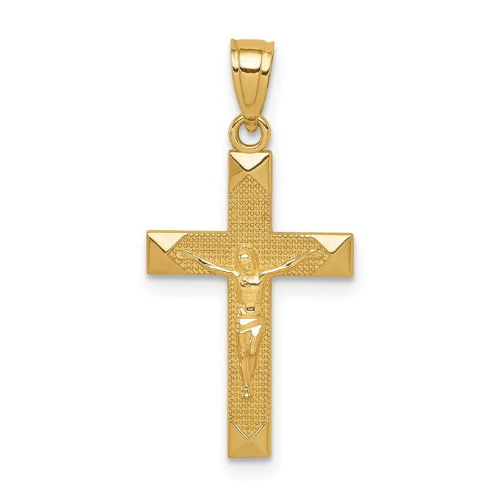 Million Charms 14K Yellow Gold Themed Diamond-Cut Relgious Crucifix Pendant