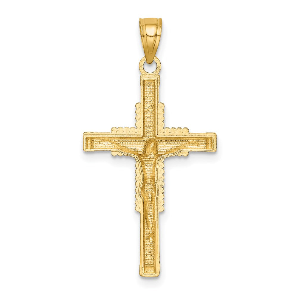 Million Charms 14K Yellow Gold Themed Textured Relgious Crucifix Pendant