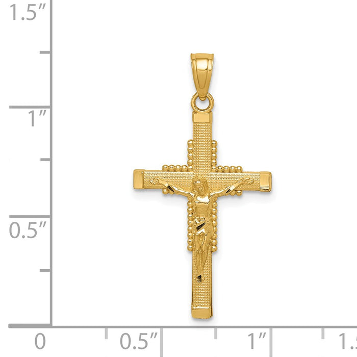 Million Charms 14K Yellow Gold Themed Textured Relgious Crucifix Pendant