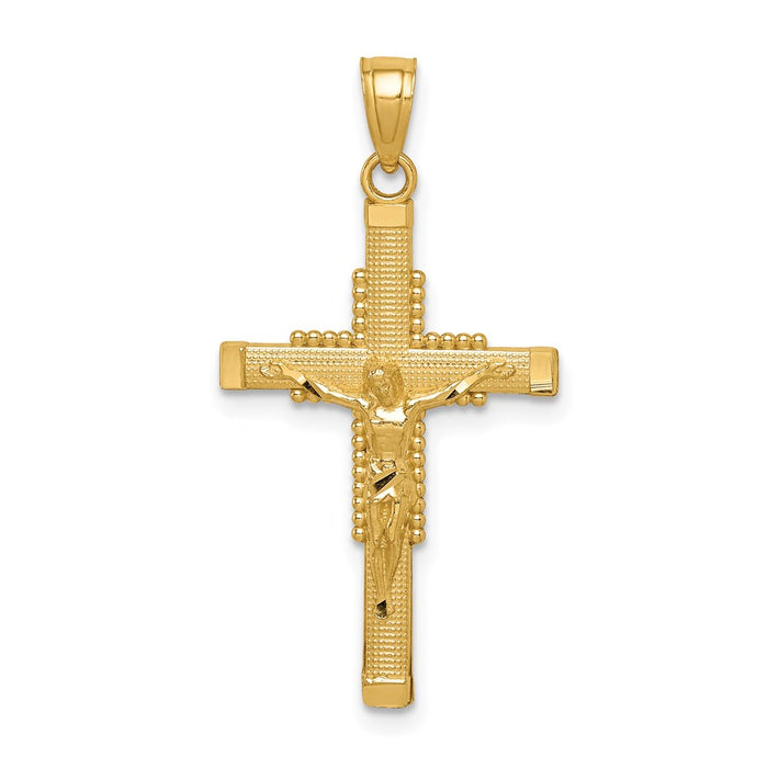 Million Charms 14K Yellow Gold Themed Textured Relgious Crucifix Pendant