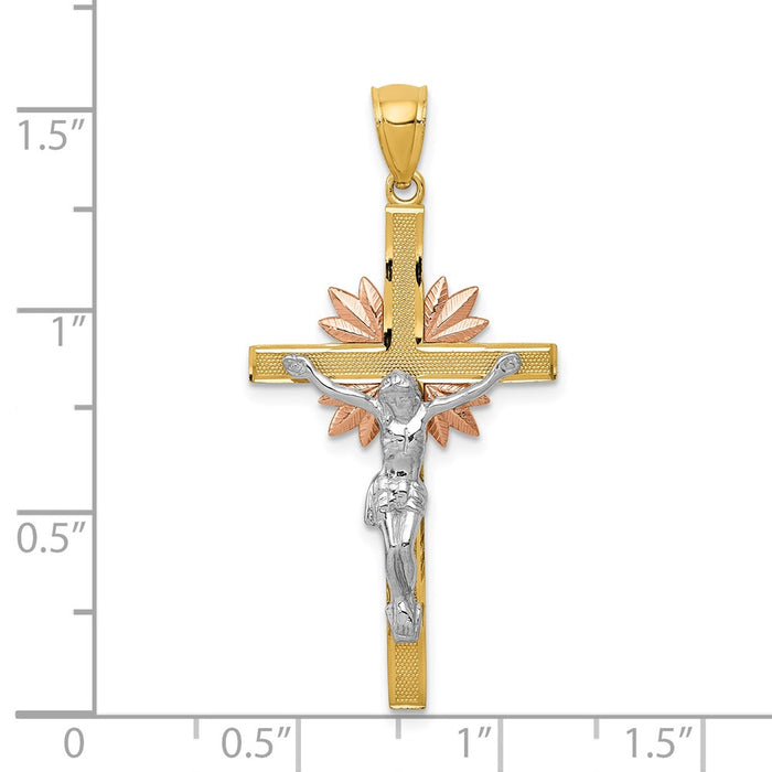 Million Charms 14K Tri-Color Relgious Crucifix Pendant