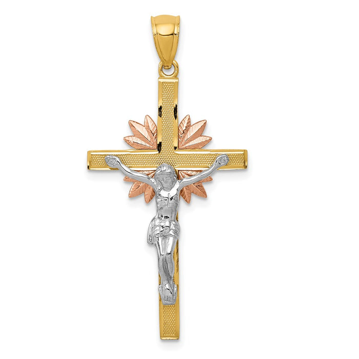 Million Charms 14K Tri-Color Relgious Crucifix Pendant