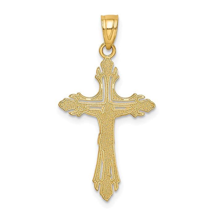 Million Charms 14K Yellow Gold Themed Diamond-Cut Relgious Crucifix Pendant