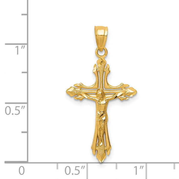 Million Charms 14K Yellow Gold Themed Diamond-Cut Relgious Crucifix Pendant