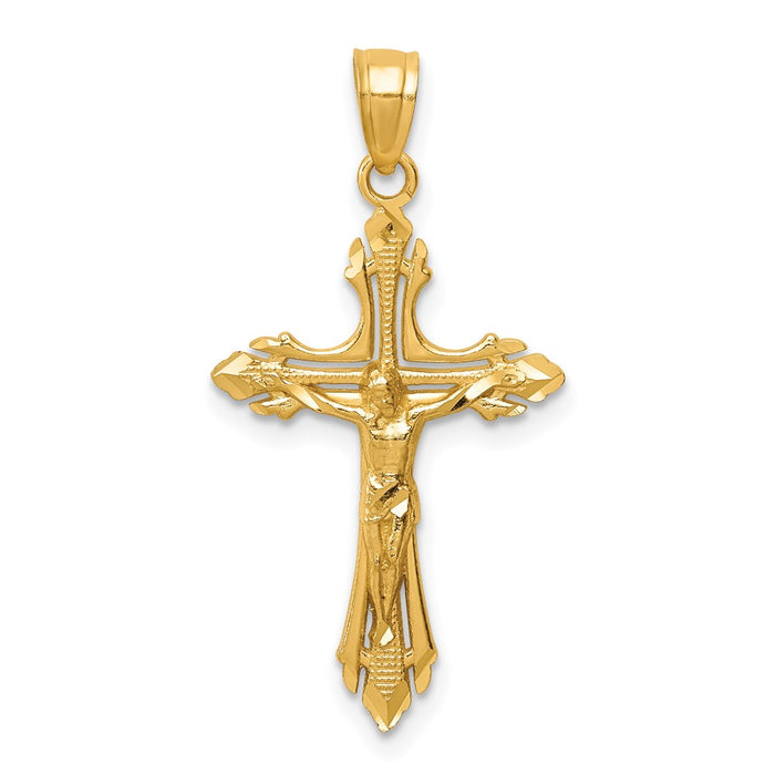 Million Charms 14K Yellow Gold Themed Diamond-Cut Relgious Crucifix Pendant