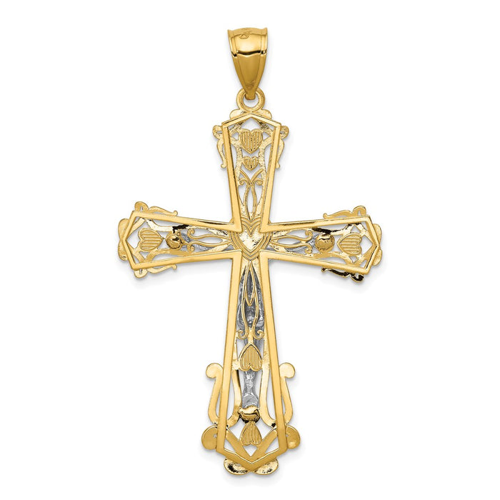 Million Charms 14K Two-Tone Diamond-Cut Relgious Crucifix Pendant