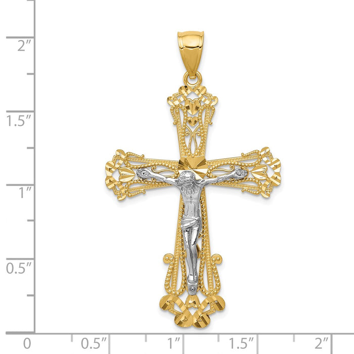 Million Charms 14K Two-Tone Diamond-Cut Relgious Crucifix Pendant