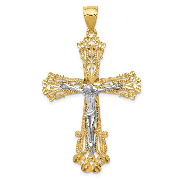 Million Charms 14K Two-Tone Diamond-Cut Relgious Crucifix Pendant