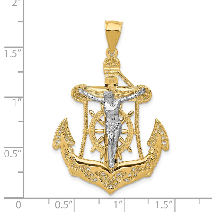 Million Charms 14K Two-Tone Mariner'S Relgious Cross Pendant