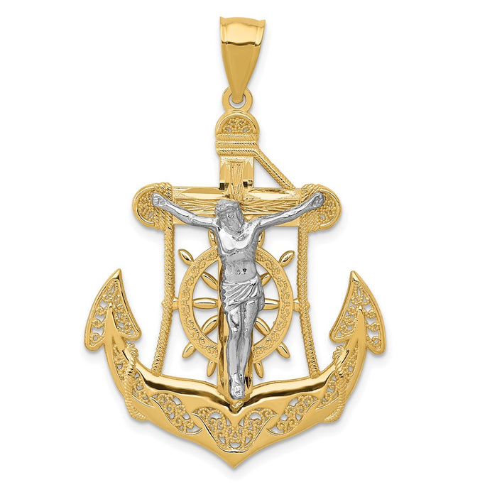 Million Charms 14K Two-Tone Mariner'S Relgious Cross Pendant