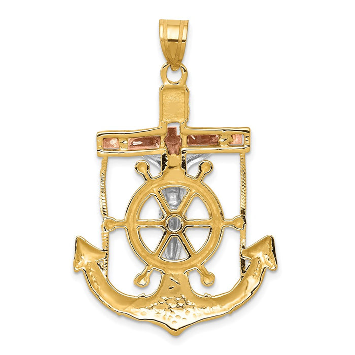 Million Charms 14K Tri-Color Diamond-Cut With Textured Mariner'S Relgious Cross Pendant