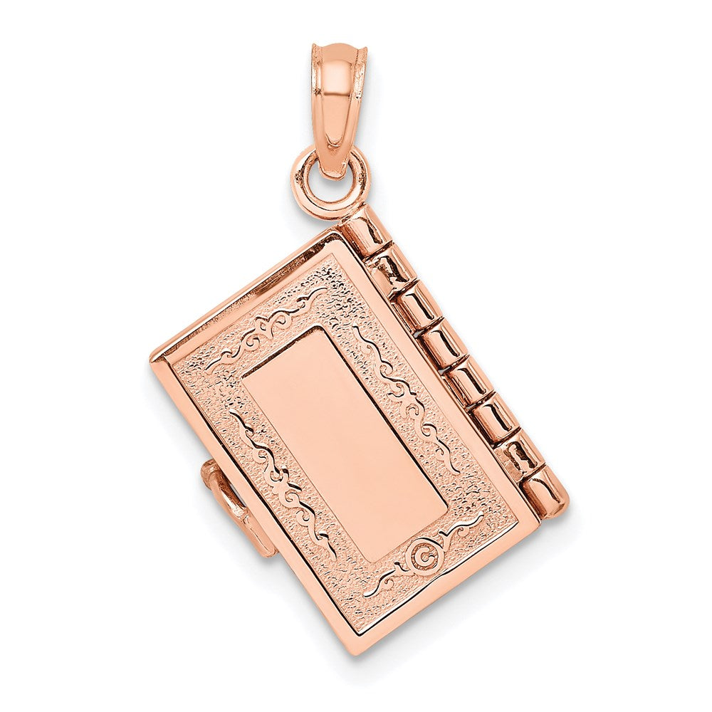 Million Charms 14K Rose Gold Themed 3-D Holy Bible With Lord'S Prayer Moveable Charm