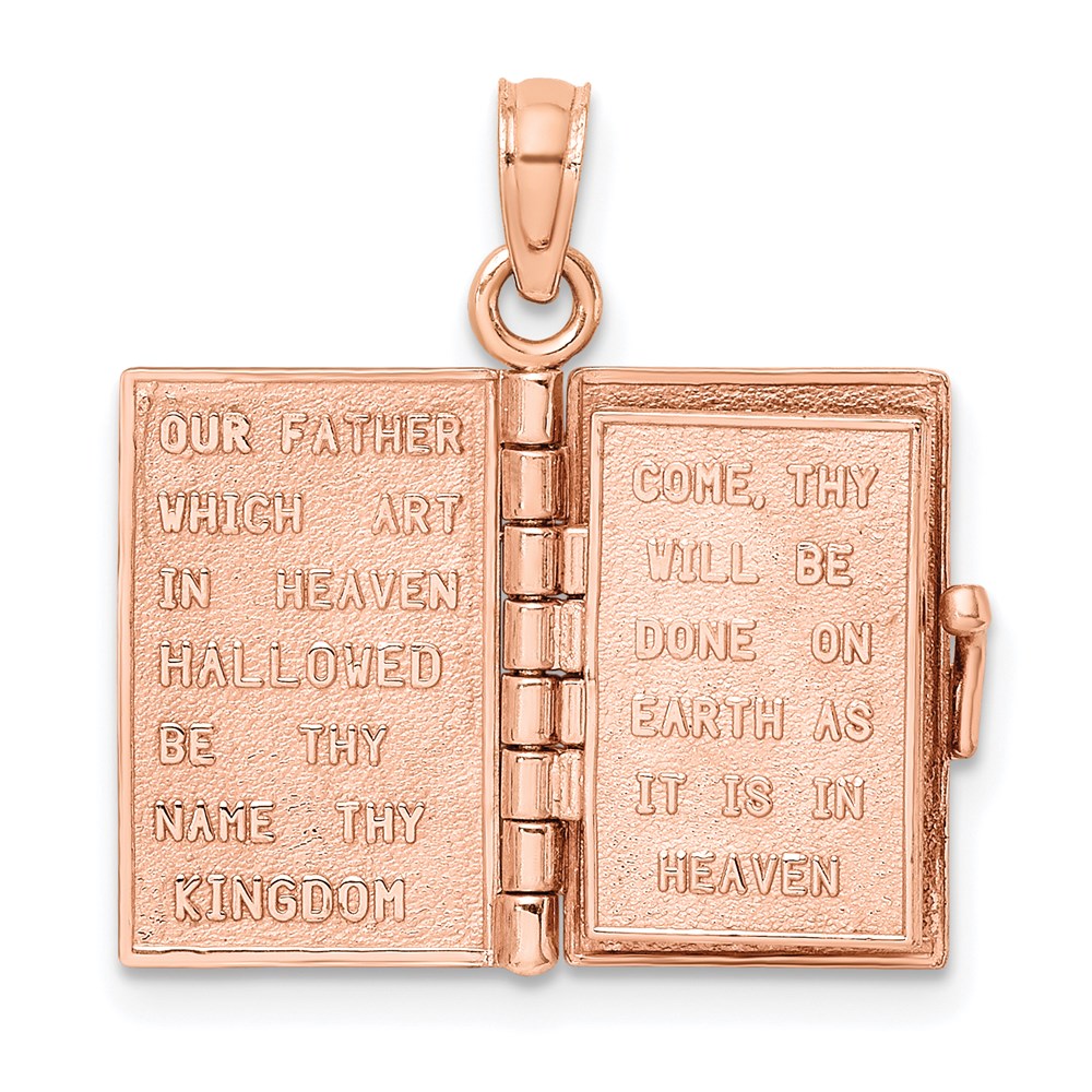 Million Charms 14K Rose Gold Themed 3-D Holy Bible With Lord'S Prayer Moveable Charm