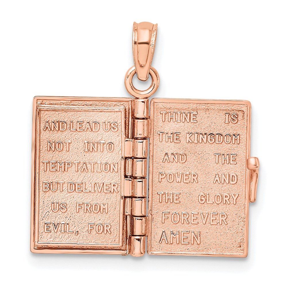 Million Charms 14K Rose Gold Themed 3-D Holy Bible With Lord'S Prayer Moveable Charm