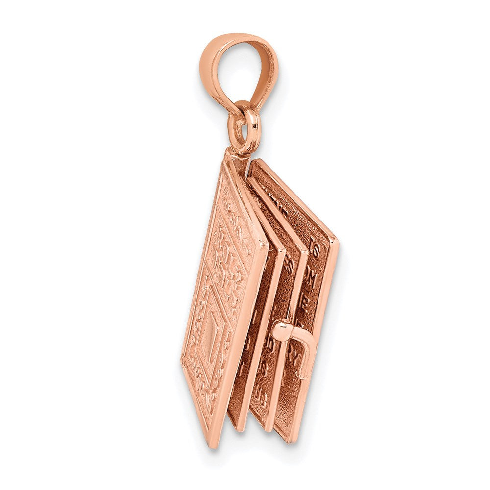 Million Charms 14K Rose Gold Themed 3-D Holy Bible With Lord'S Prayer Moveable Charm