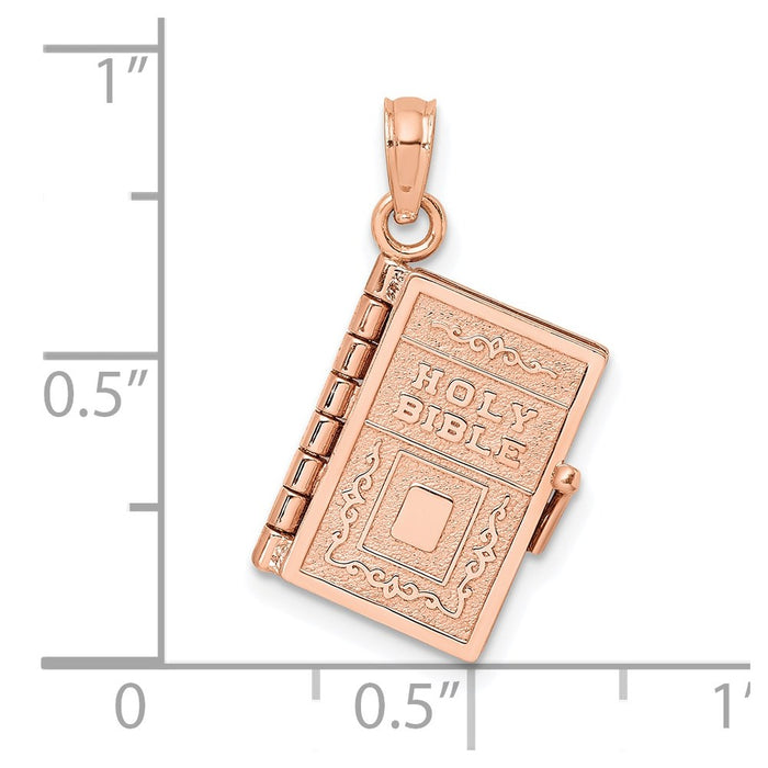 Million Charms 14K Rose Gold Themed 3-D Holy Bible With Lord'S Prayer Moveable Charm