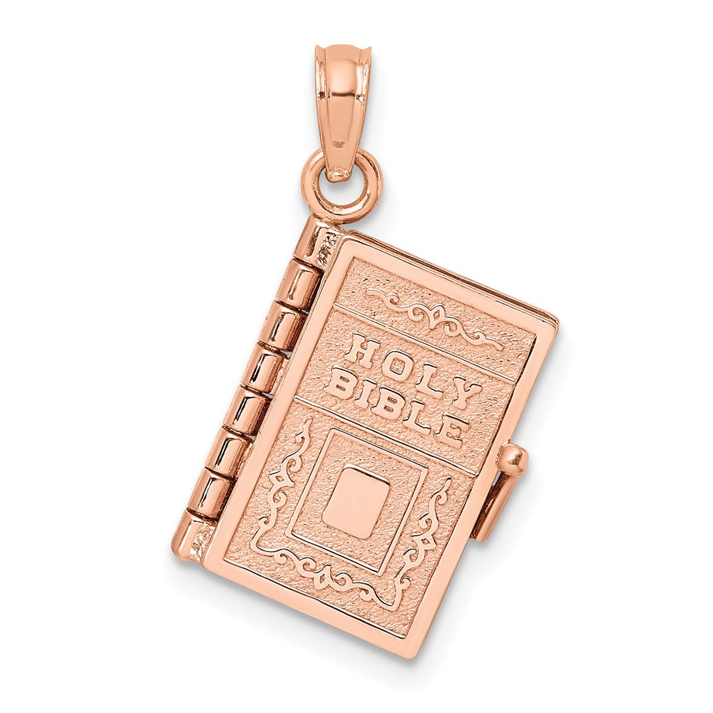 Million Charms 14K Rose Gold Themed 3-D Holy Bible With Lord'S Prayer Moveable Charm
