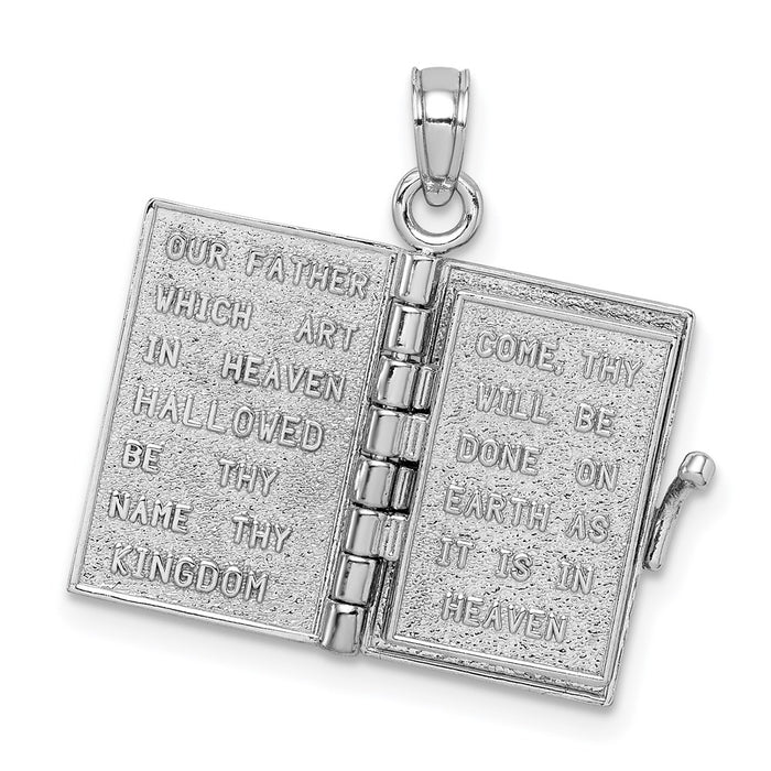 Million Charms 14K White Gold Themed 3-D Holy Bible With Lord'S Prayer Moveable Charm