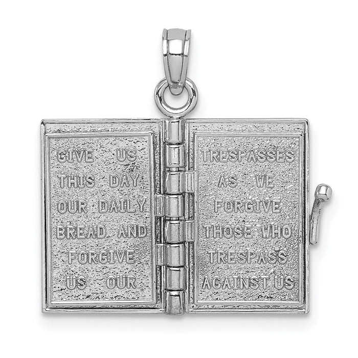 Million Charms 14K White Gold Themed 3-D Holy Bible With Lord'S Prayer Moveable Charm