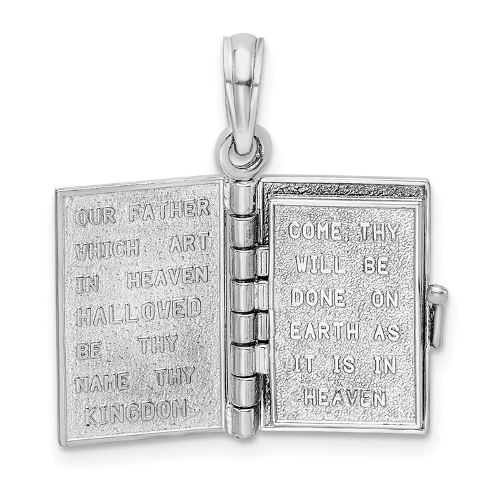 Million Charms 14K White Gold Themed 3-D Holy Bible With Lord'S Prayer Moveable Charm