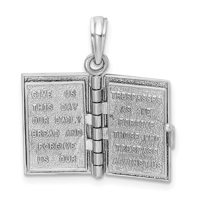 Million Charms 14K White Gold Themed 3-D Holy Bible With Lord'S Prayer Moveable Charm