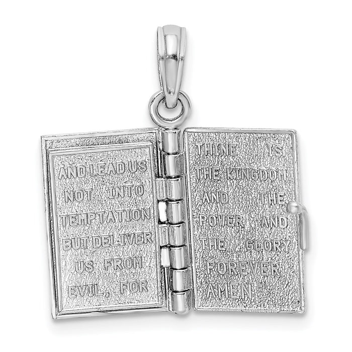 Million Charms 14K White Gold Themed 3-D Holy Bible With Lord'S Prayer Moveable Charm