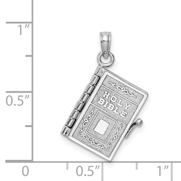 Million Charms 14K White Gold Themed 3-D Holy Bible With Lord'S Prayer Moveable Charm