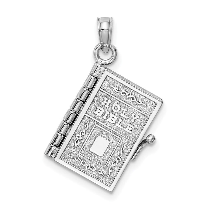 Million Charms 14K White Gold Themed 3-D Holy Bible With Lord'S Prayer Moveable Charm