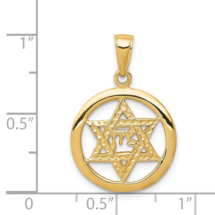 Million Charms 14K Yellow Gold Themed Jewish Chi In Religious Jewish Star Of David Pendant