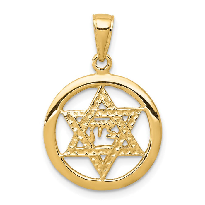 Million Charms 14K Yellow Gold Themed Jewish Chi In Religious Jewish Star Of David Pendant