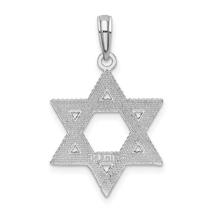 Million Charms 14K White Gold Themed Engraved Religious Jewish Star Of David Charm
