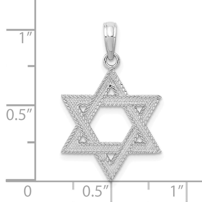 Million Charms 14K White Gold Themed Engraved Religious Jewish Star Of David Charm