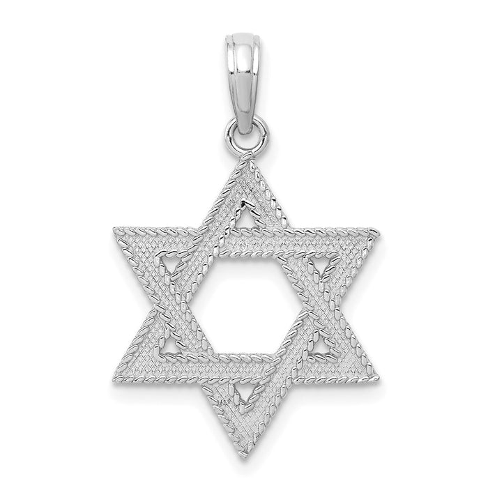 Million Charms 14K White Gold Themed Engraved Religious Jewish Star Of David Charm