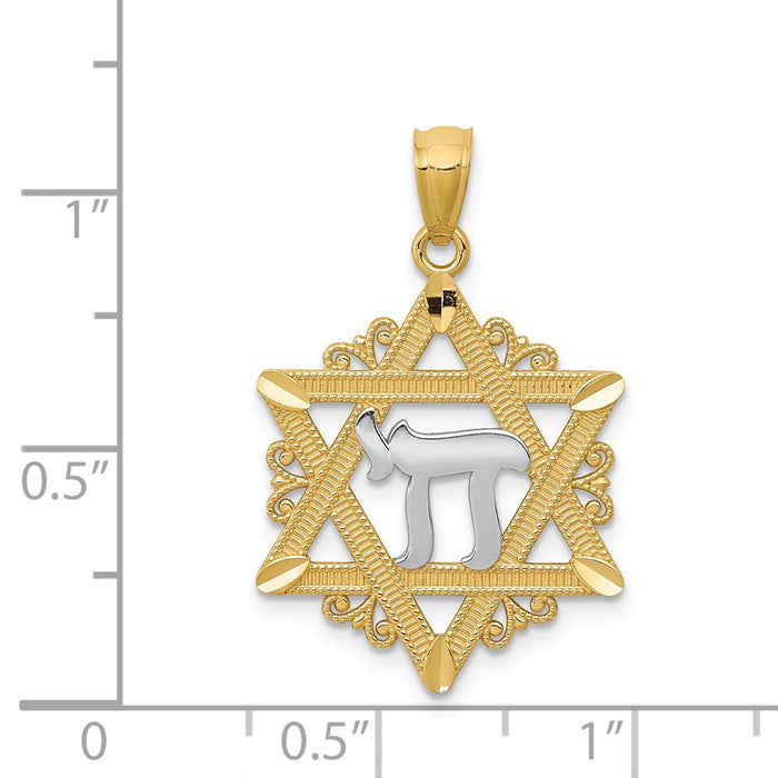 Million Charms 14K Yellow Gold Themed With Rhodium-plated Religious Jewish Star Of David Pendant