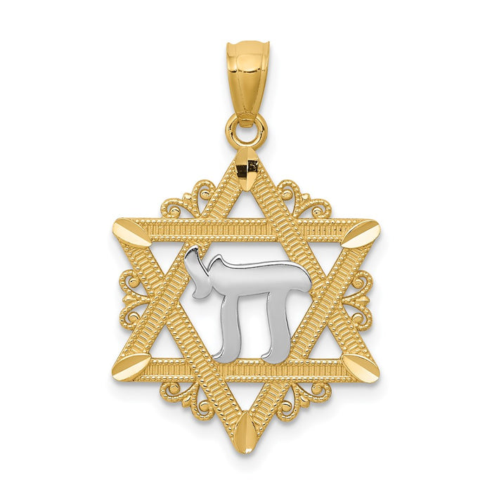 Million Charms 14K Yellow Gold Themed With Rhodium-plated Religious Jewish Star Of David Pendant