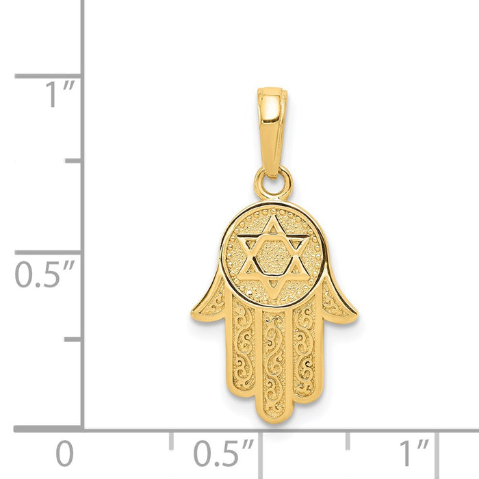 Million Charms 14K Yellow Gold Themed Jewish Hand Of God With Religious Jewish Star Of David Pendant