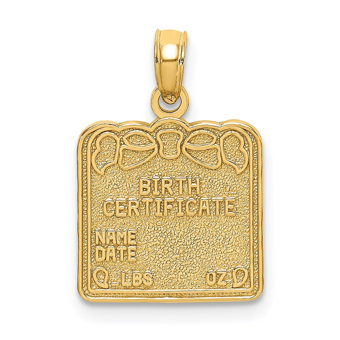 Million Charms 14K Yellow Gold Themed Birth Certificate Charm