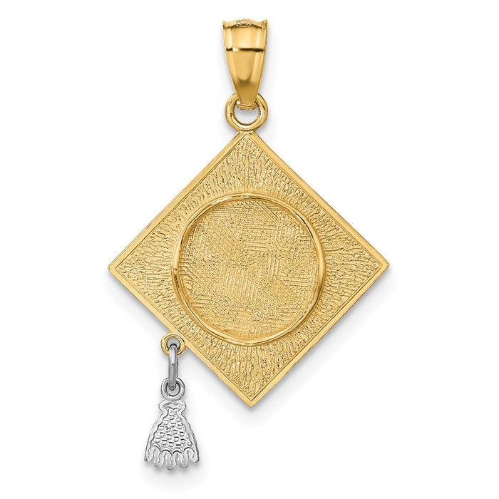 Million Charms 14K Yellow Gold Themed Two-Tone 3-D Graduation Cap With Moveable Tassel Pendant