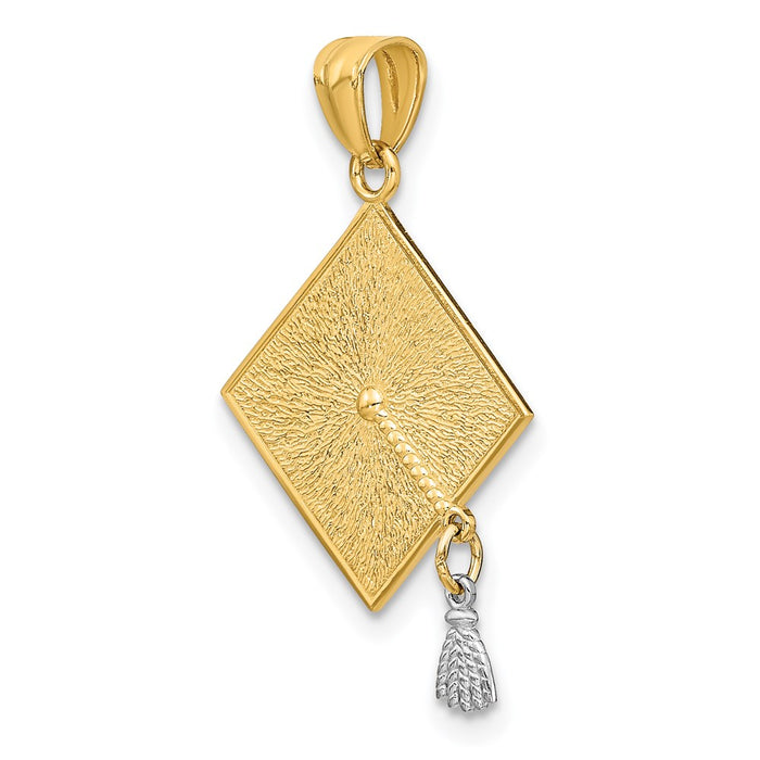 Million Charms 14K Yellow Gold Themed Two-Tone 3-D Graduation Cap With Moveable Tassel Pendant