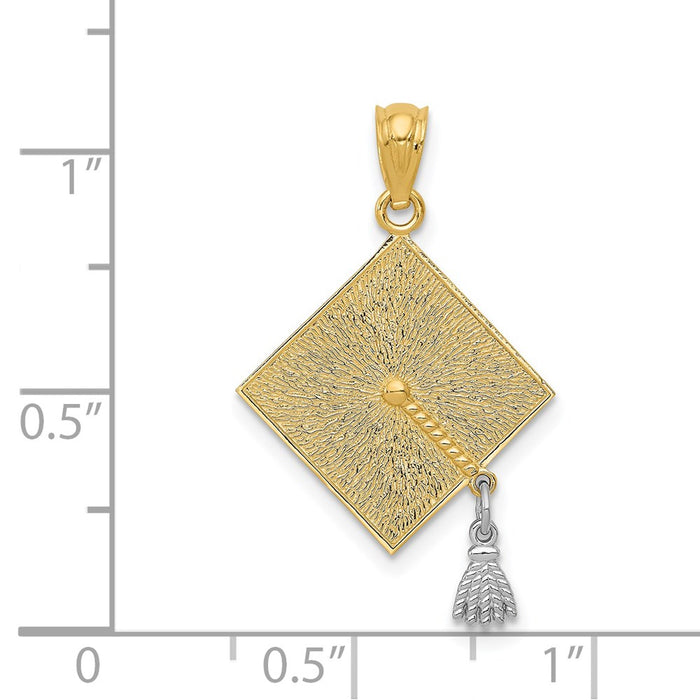 Million Charms 14K Yellow Gold Themed Two-Tone 3-D Graduation Cap With Moveable Tassel Pendant