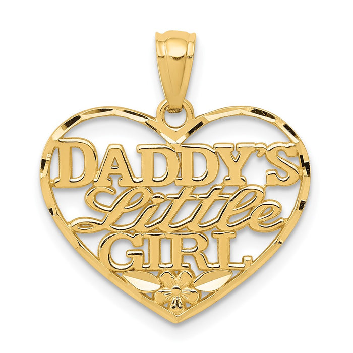Million Charms 14K Yellow Gold Themed Diamond-Cut Daddys Little Girl Heart Pendant