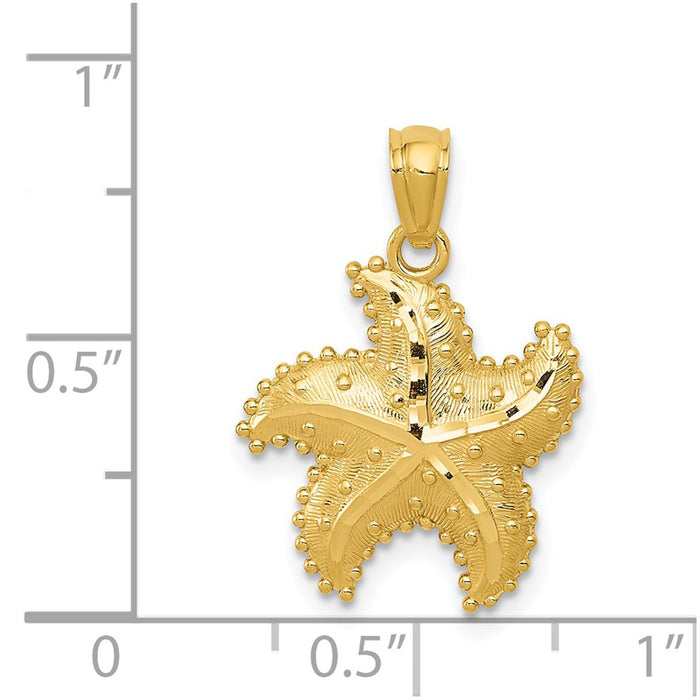 Million Charms 14K Yellow Gold Themed Diamond-Cut Nautical Starfish Pendant