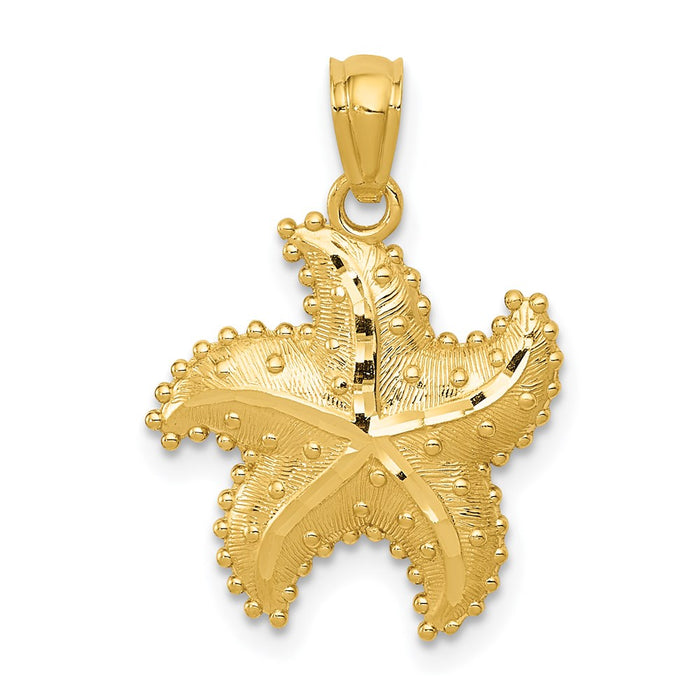 Million Charms 14K Yellow Gold Themed Diamond-Cut Nautical Starfish Pendant